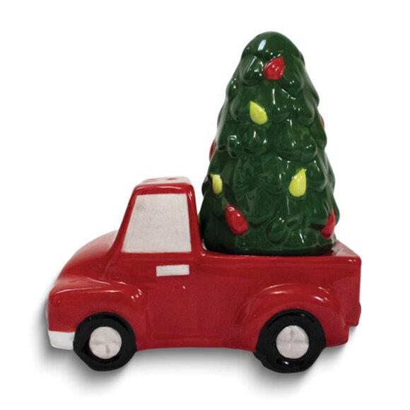 Green Christmas Tree & Classic Red Truck Ceramic Salt and Pepper Shaker gift set - Picture 2 of 5